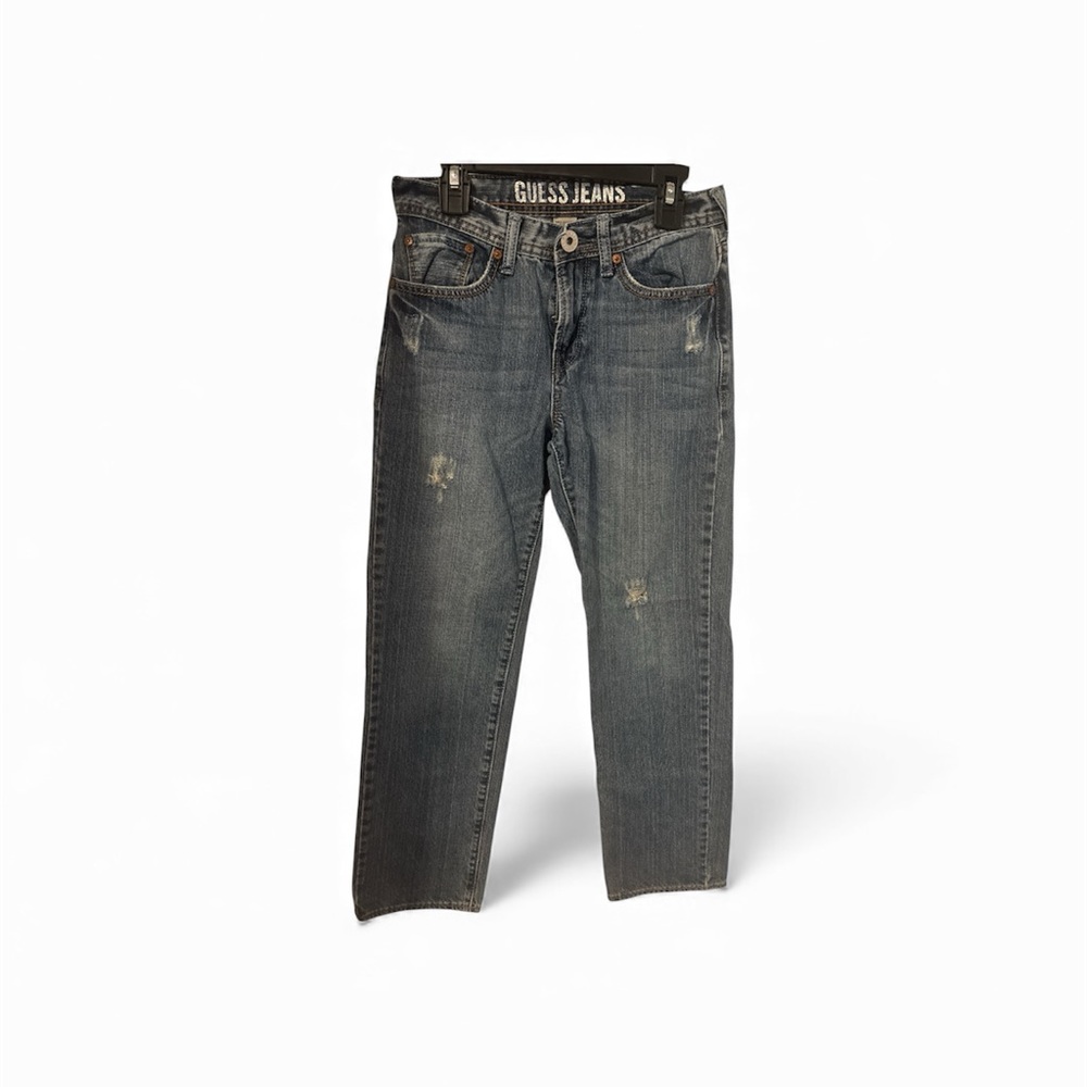 GUESS Girls Straight Leg Jeans, Size 12, Destructed Dark Wash